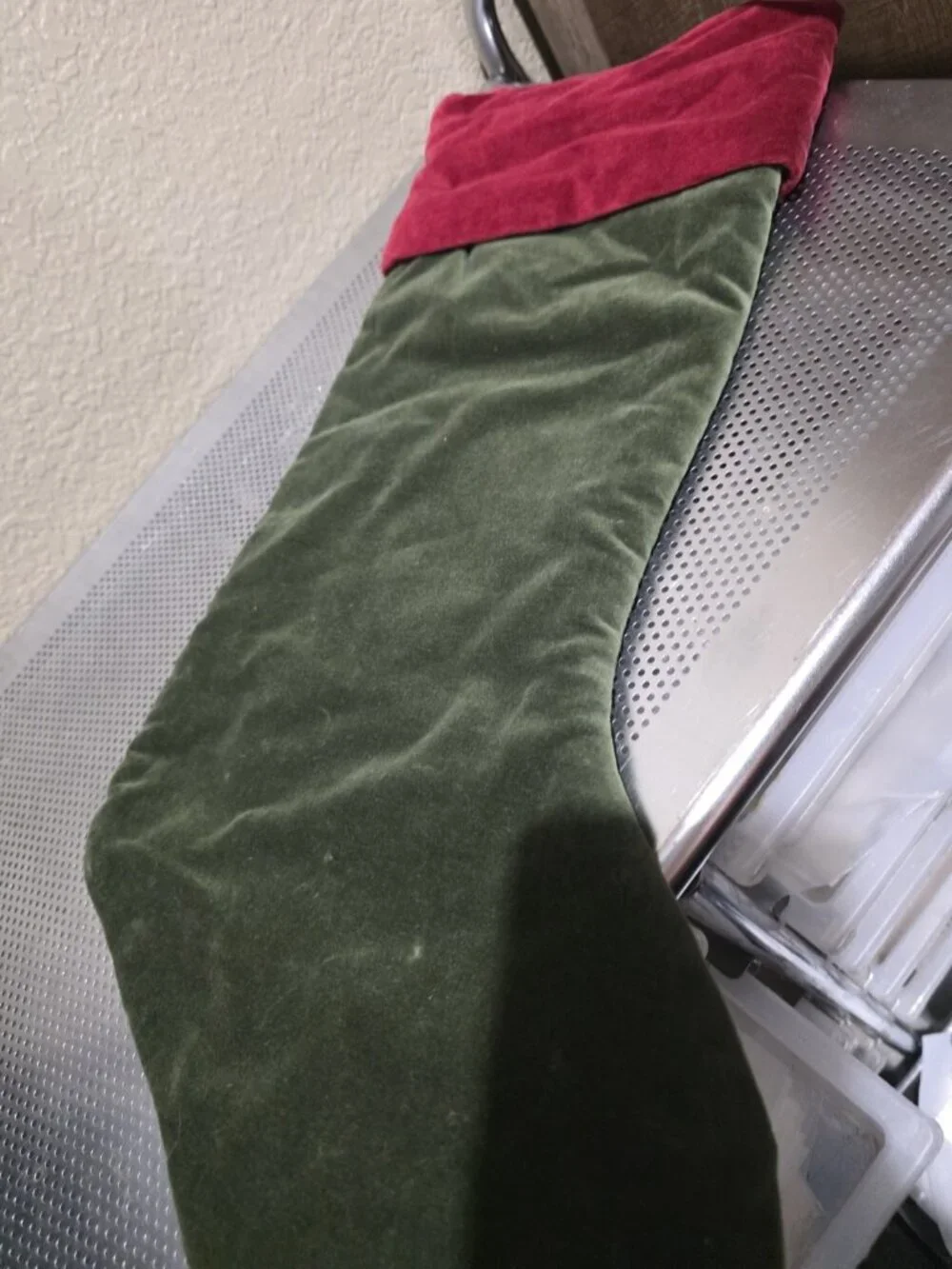 Pottery Barn Christmas Holiday Stocking Velvet Reindeer Green Red